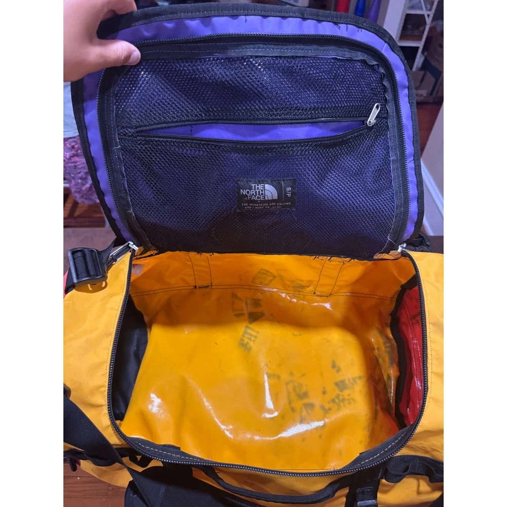 The North Face Base Camp Duffel Bag Small Yellow Orange Purple Backpack Straps